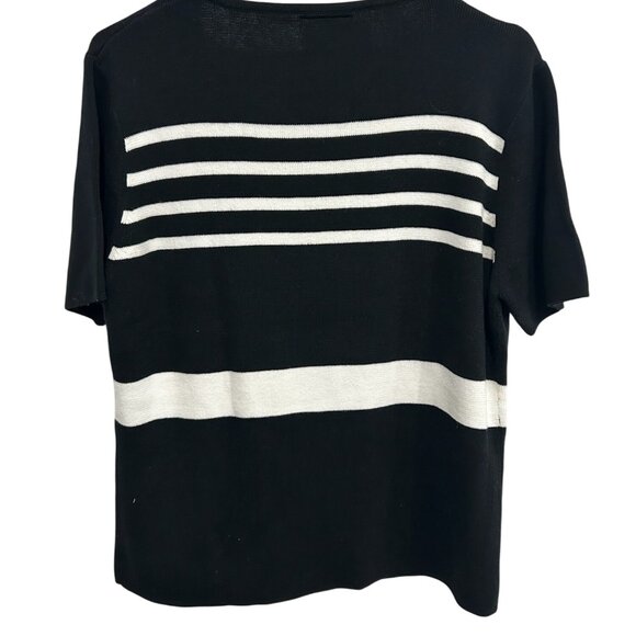 Designers Originals Black White Striped Short Sleeve Knit Top Size M Classic - Picture 2 of 8